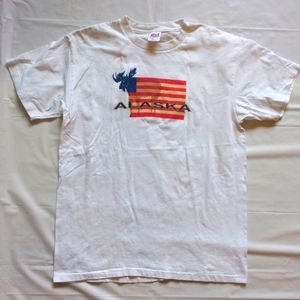 Alaska Flag Moose White Single Stitch VINTAGE Anvil Shirt Men's Size: Large